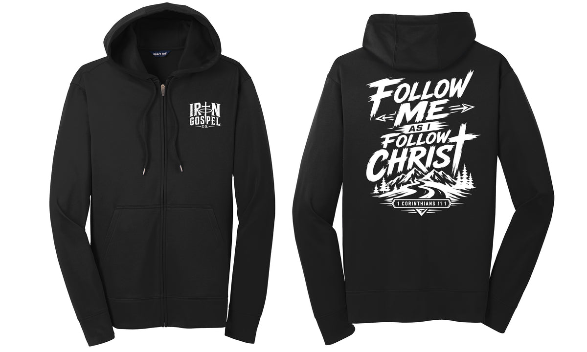 Follow Me as I Follow Christ Christian Performance Zip-Up Hoodie