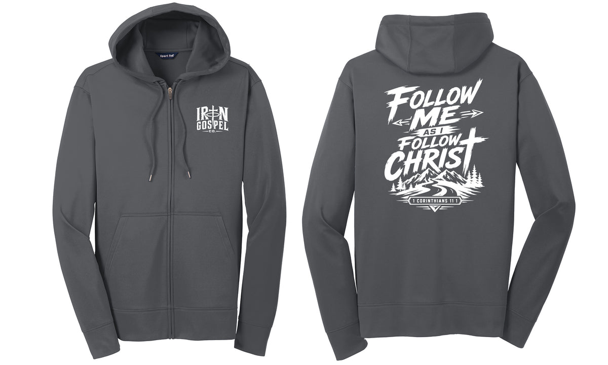 Follow Me as I Follow Christ Christian Performance Zip-Up Hoodie