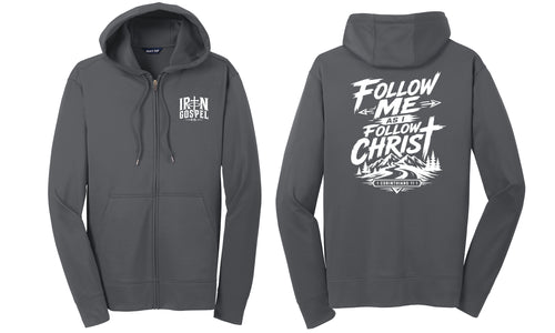 Follow Me as I Follow Christ Christian Performance Zip-Up Hoodie